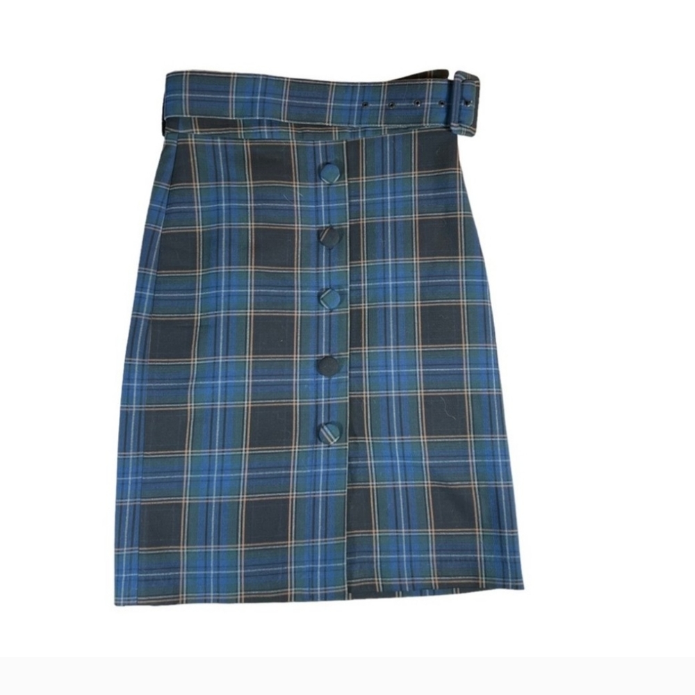 Maeve by Anthropologie Bernadette Plaid Belted Midi Skirt